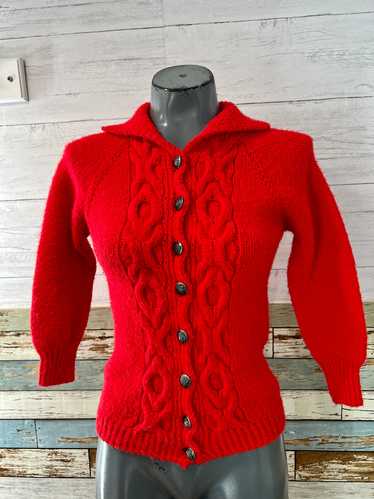 70’s Red knit Cardigan With Metal Buttons