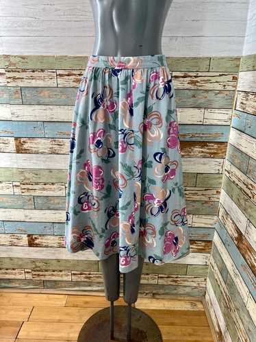 80s Teal Multicolor Abstract Flower Print Knee Ski