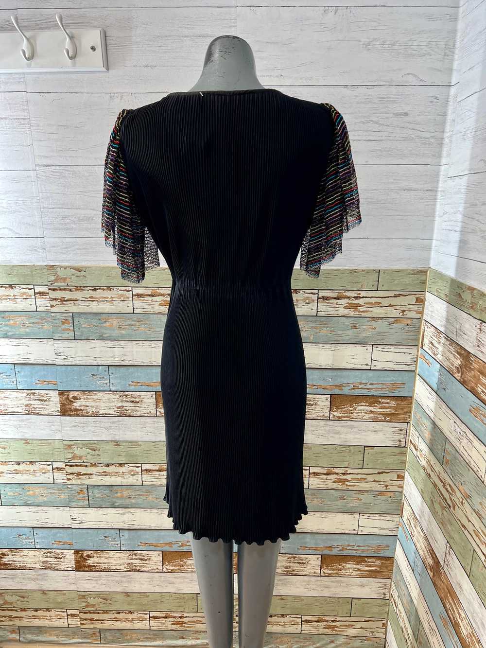 80’s Black Pleated Dress with Multicolor Stripe S… - image 6