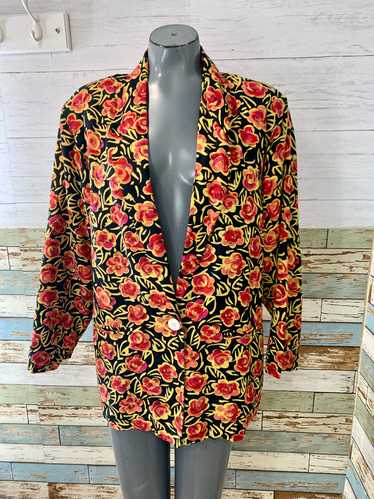 80’s Black Red, and Yellow Floral Blazer
