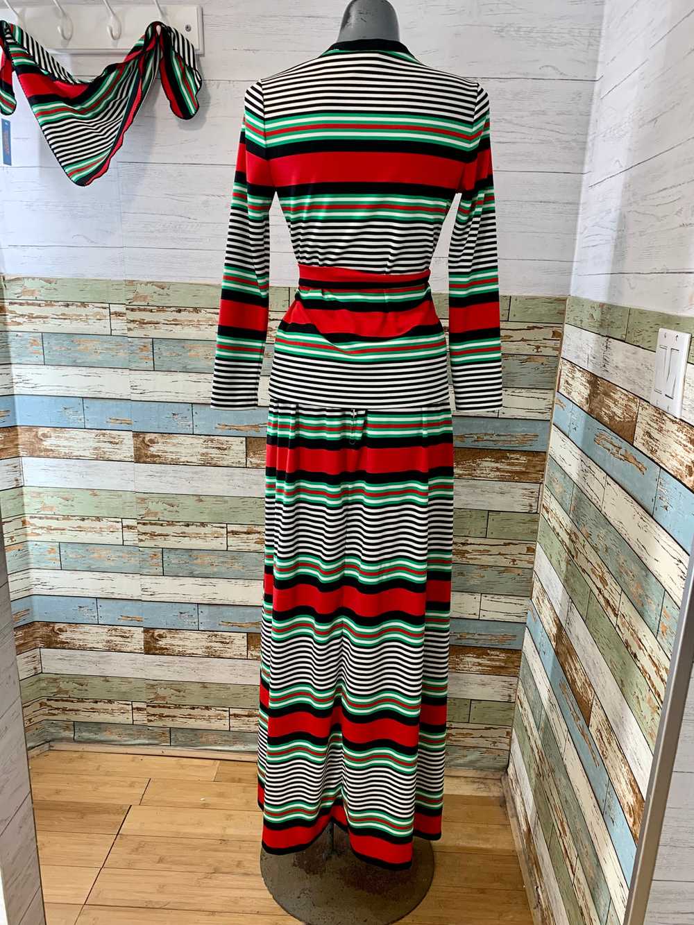 70’s Stripe Three Piece Skirt Top, & Scarf Set - image 9