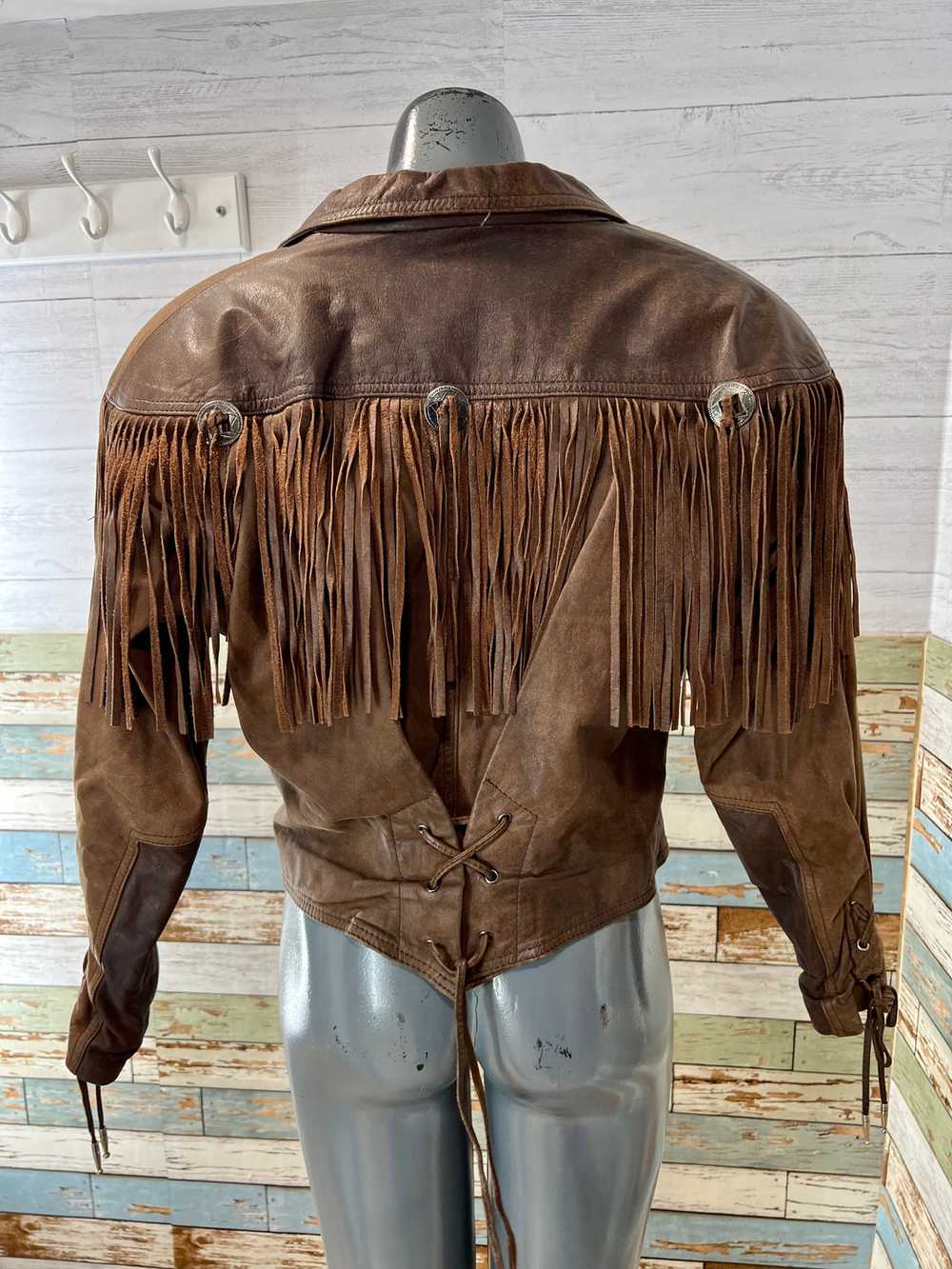 80s Distressed Brown Fringe Leather Short Jacket … - image 6