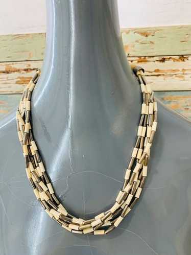 80s Multi layer Beads. Metal Necklace - image 1