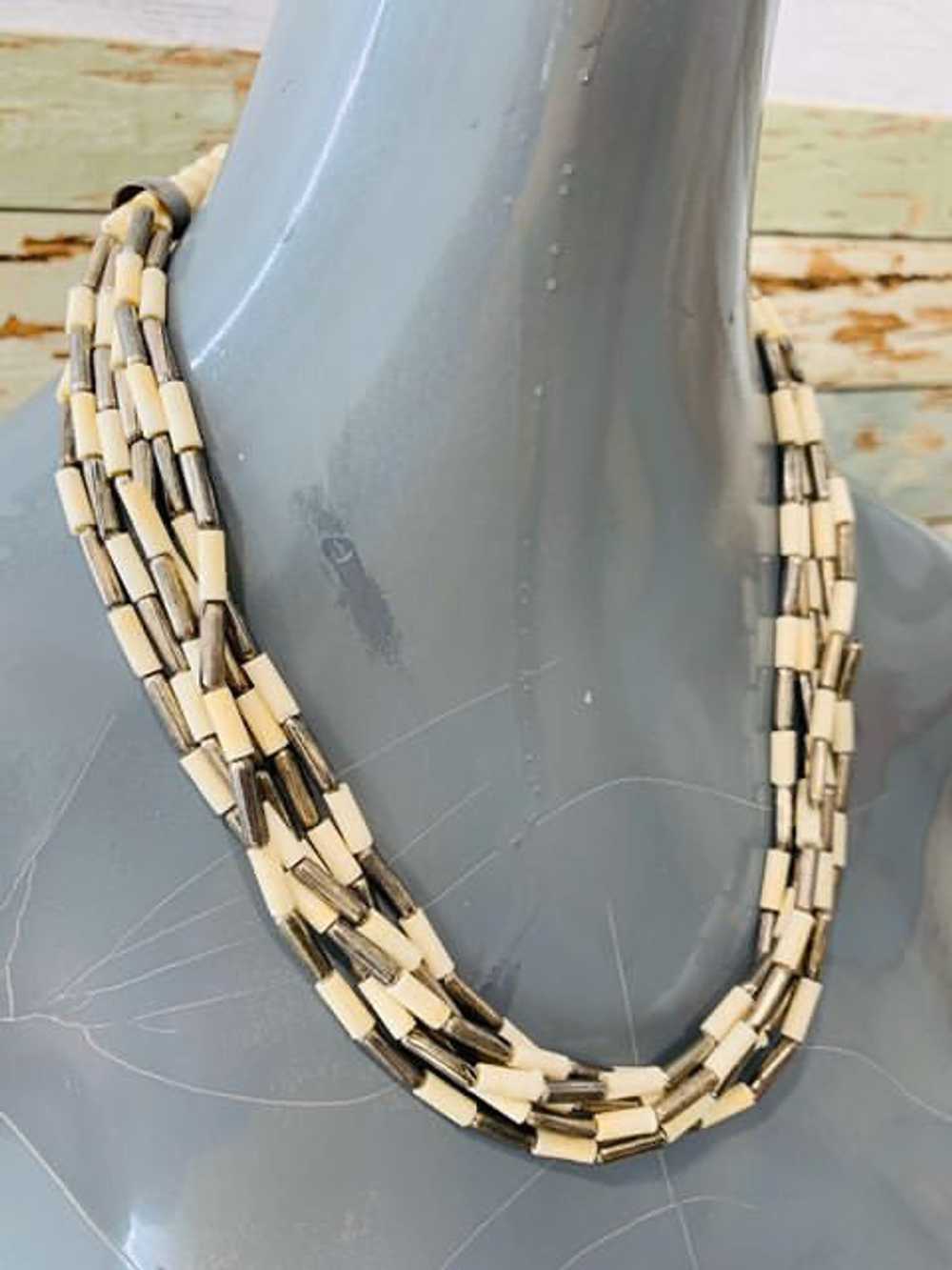 80s Multi layer Beads. Metal Necklace - image 2