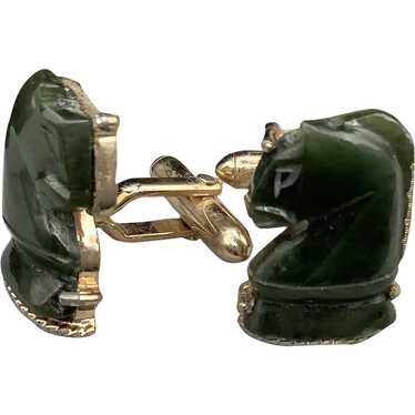 Cufflinks with Deep Green Horse Head / Knight Che… - image 1