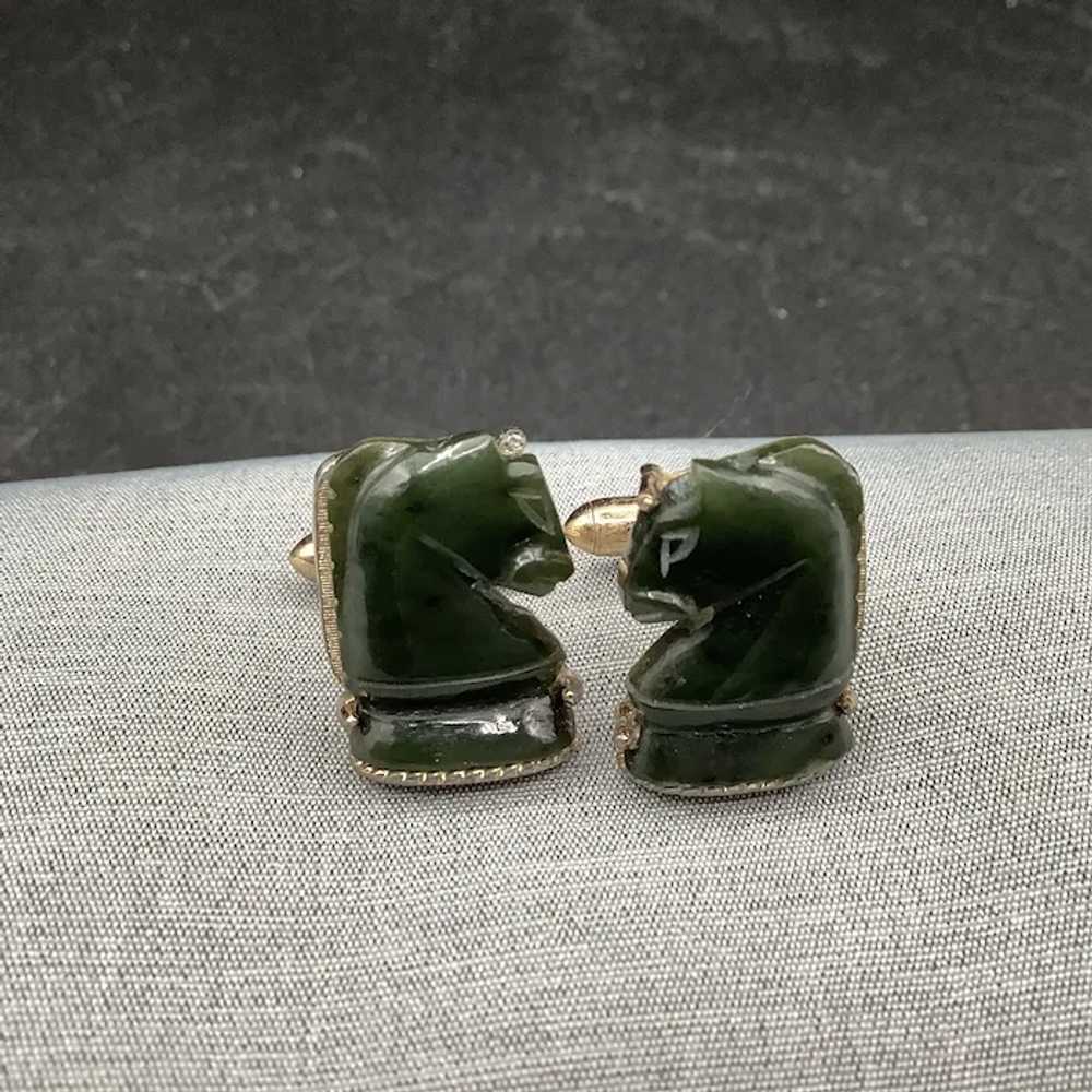 Cufflinks with Deep Green Horse Head / Knight Che… - image 2
