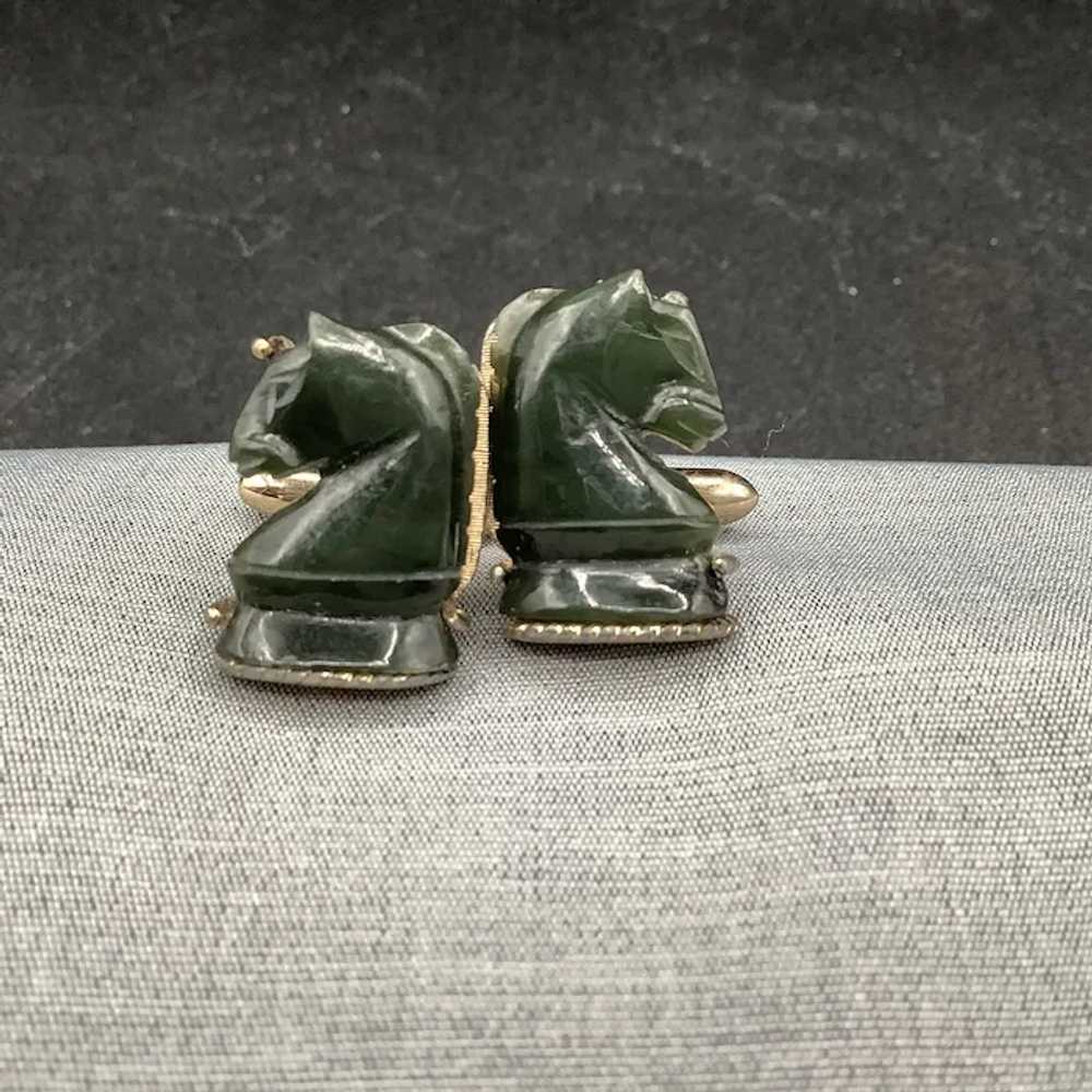 Cufflinks with Deep Green Horse Head / Knight Che… - image 3