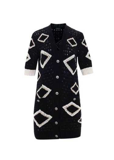 Chanel Black & White Crochet Knit Longline Cardiga