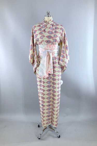 Vintage Deco Rose Silk Kimono