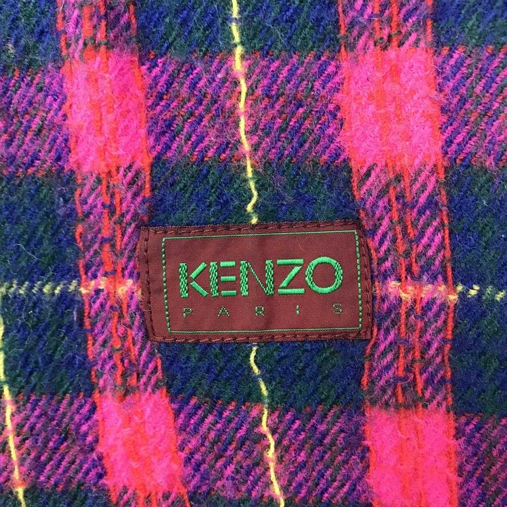 Kenzo KENZO PARIS Plaid Red Scarf Fringes Muffler - image 4