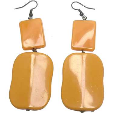 Long Quad Drop Dangle Yellow Plastic Earrings