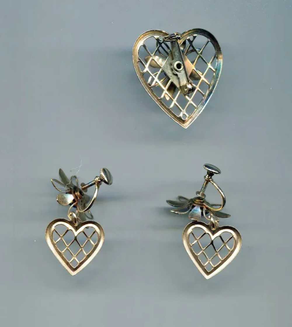 Hearts with Flower & Blue Stone Pin & Earring Set - image 2