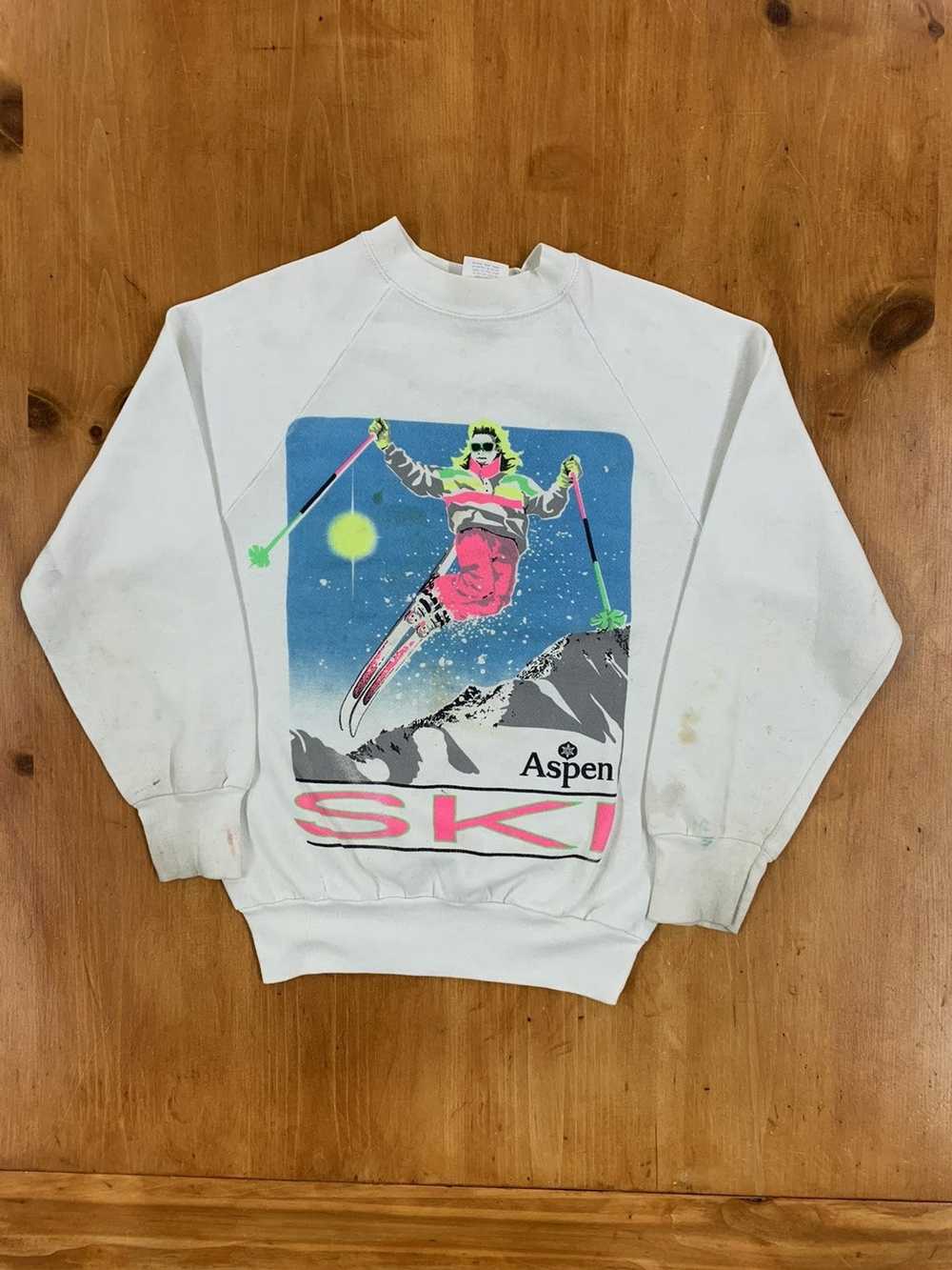Vintage Vintage 90s Neon Ski Aspen Crewneck - image 1