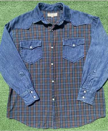 Guess Vintage 90’s Guess Denim Plaid Pearl Snap S… - image 1