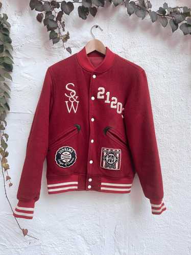 Red Supreme Wtaps Wool Varsity Jacket - Maker of Jacket