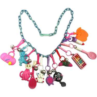 Vintage Colorful Silly Plastic Figural Charm Neckl