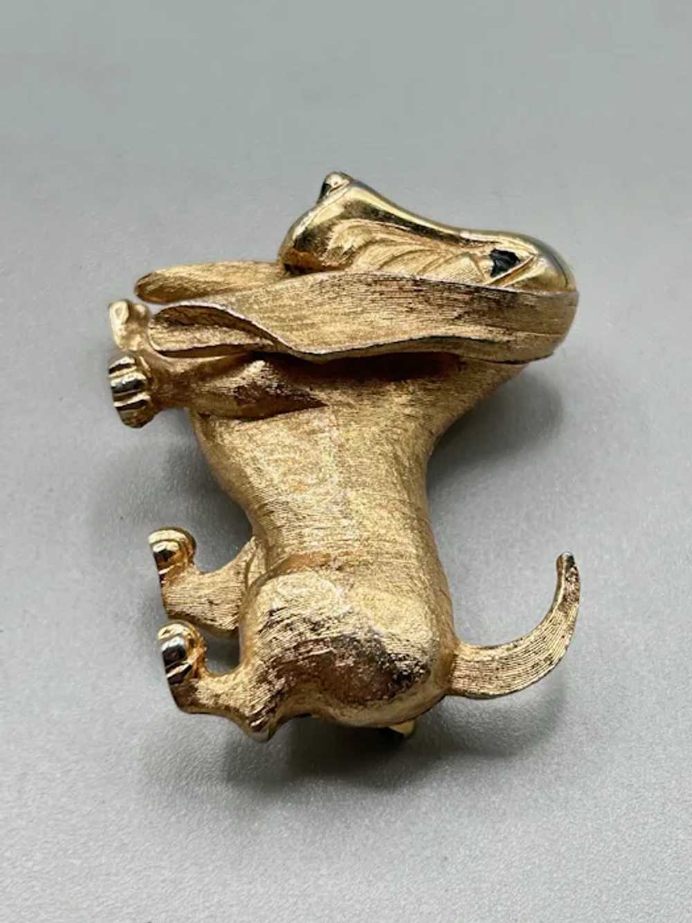 Signed BOUCHER Basset Hound Dog Pin Brooch Gold T… - image 4