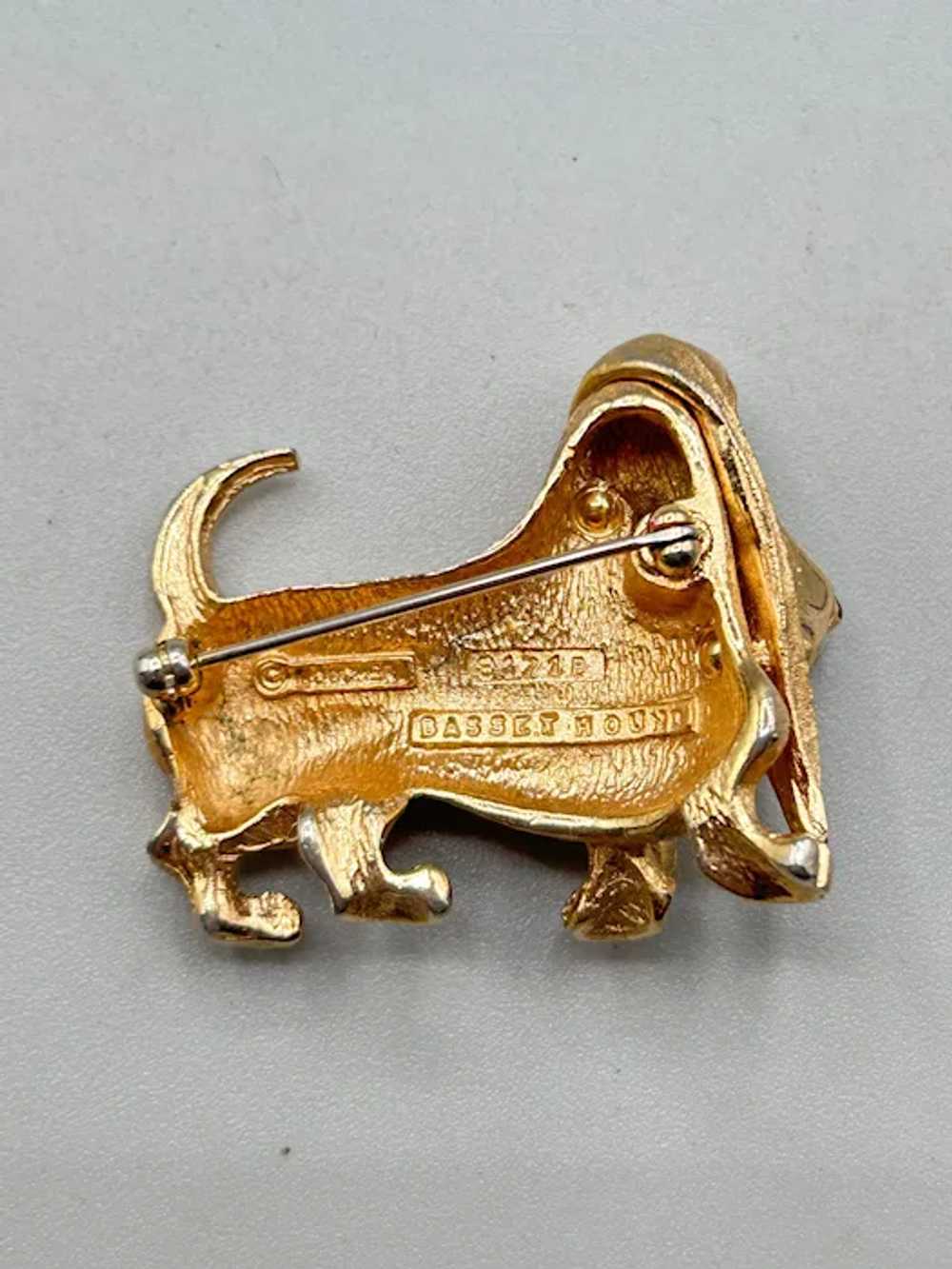 Signed BOUCHER Basset Hound Dog Pin Brooch Gold T… - image 7