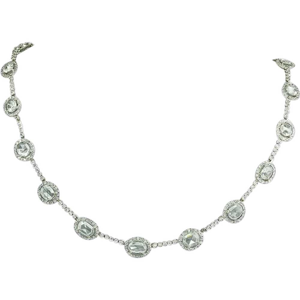 Estate Rose Cut Diamond Station Necklace 18k Whit… - image 1