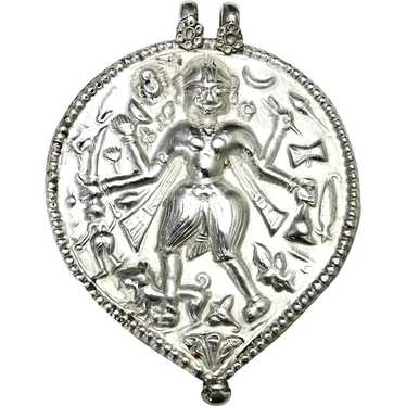 Large Antique Indian Hindu Silver Amulet Pendant