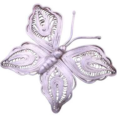 Brooch Pin Cannetille Filigree Silver Butterfly - image 1