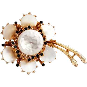 Florenza MOP Flower Brooch with Faux Mabe Pearl D… - image 1