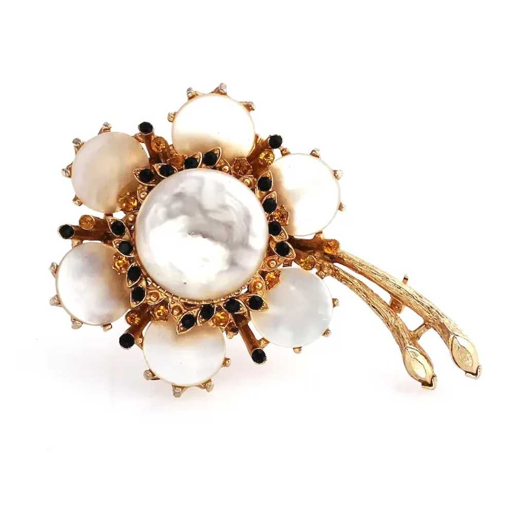 Florenza MOP Flower Brooch with Faux Mabe Pearl D… - image 2