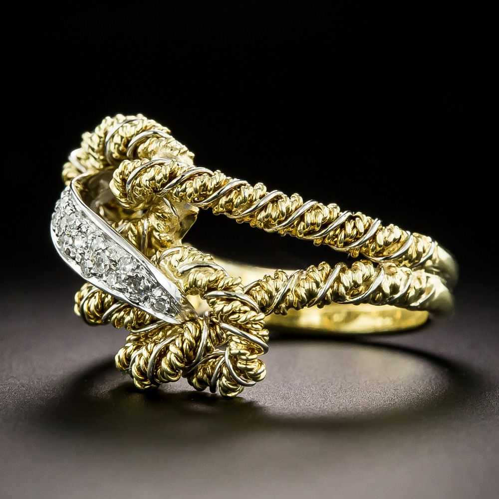 Mid-Century Diamond Double-Knot Ring - image 3