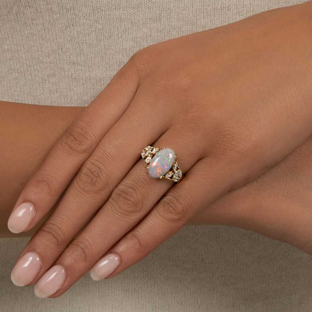 Estate Opal and Marquise Diamond Ring - image 4