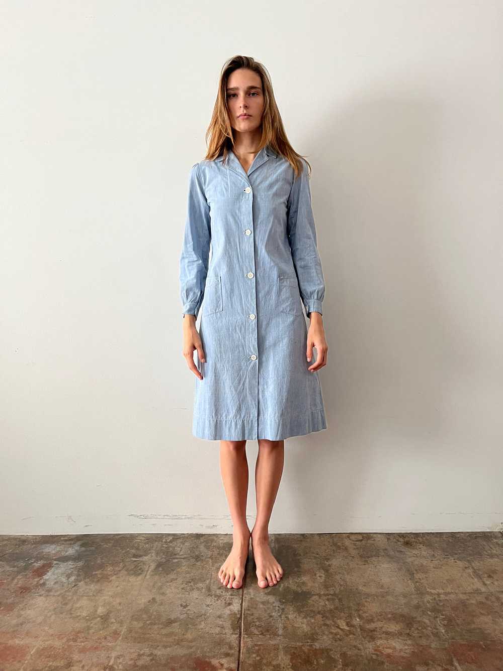 1930s French Chambray Work Dress - image 1