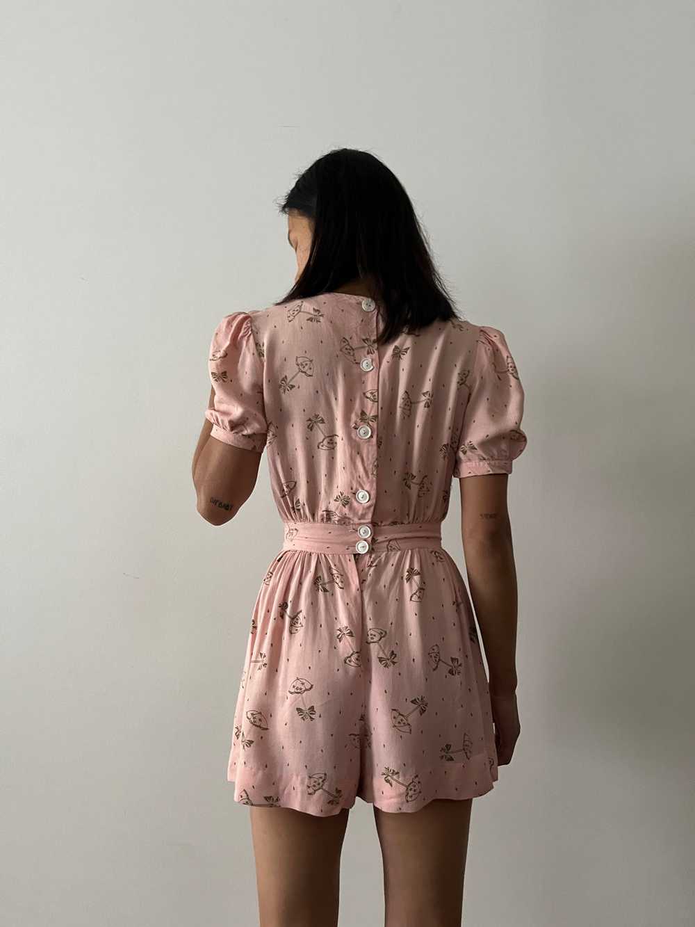 30s/40s Pink Parasol Patterned Romper & Skirt Set - image 5