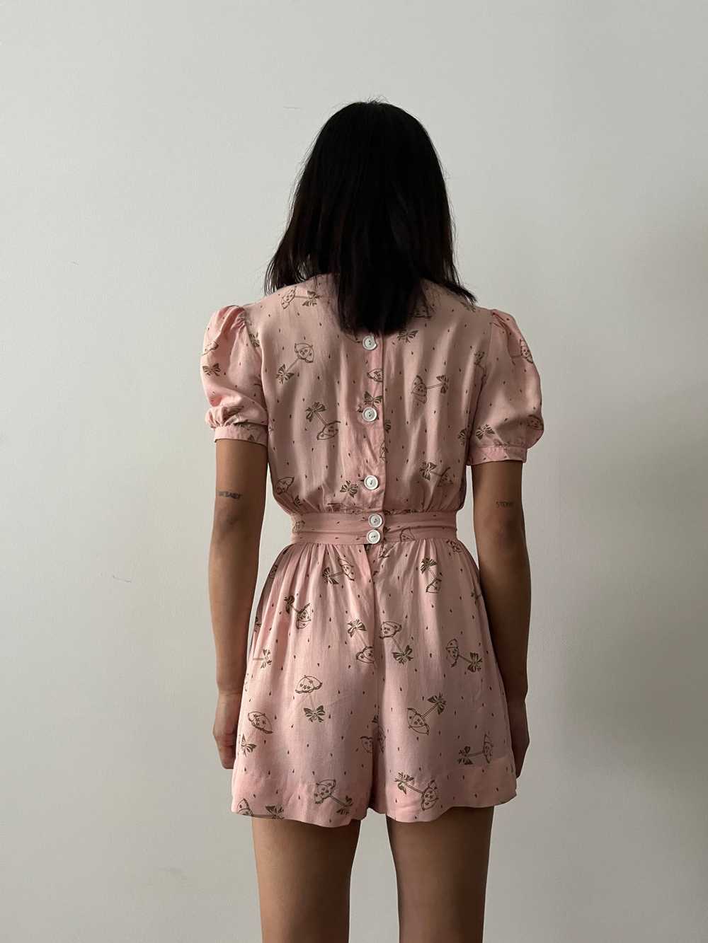 30s/40s Pink Parasol Patterned Romper & Skirt Set - image 6