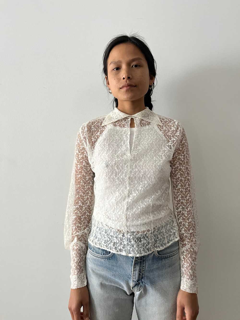 Antique Sheer Lace Blouse - Gem