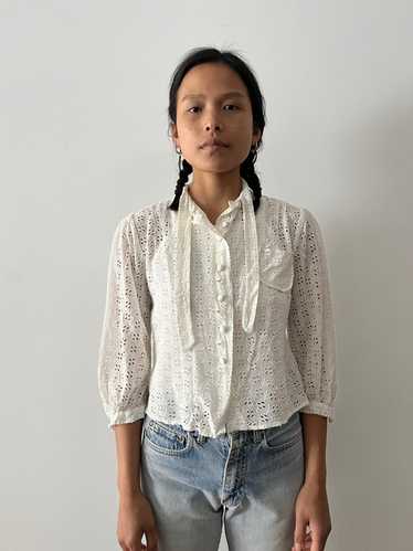 Antique Tie Collar Rayon Blouse