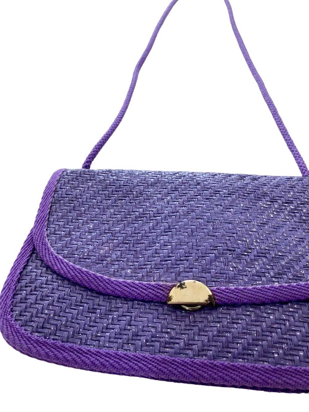 70s Purple Wicker Crossbody Bag - image 2