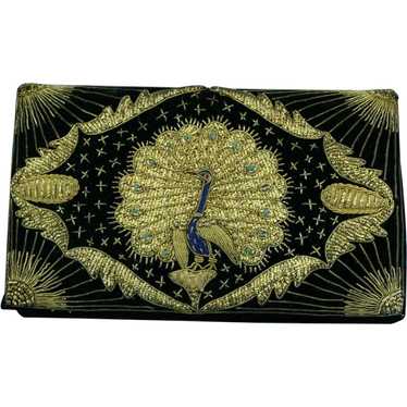 VTG Black Velvet Zardozi ZARI Embroidered JADE Gemstone Evening Bag Clutch  PURSE