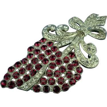 Art Deco 1930's Clear and Red Rhinestone Pin 1930'
