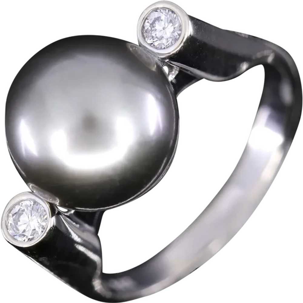 11mm South Sea Pearl 14K White Gold and Diamond R… - image 1