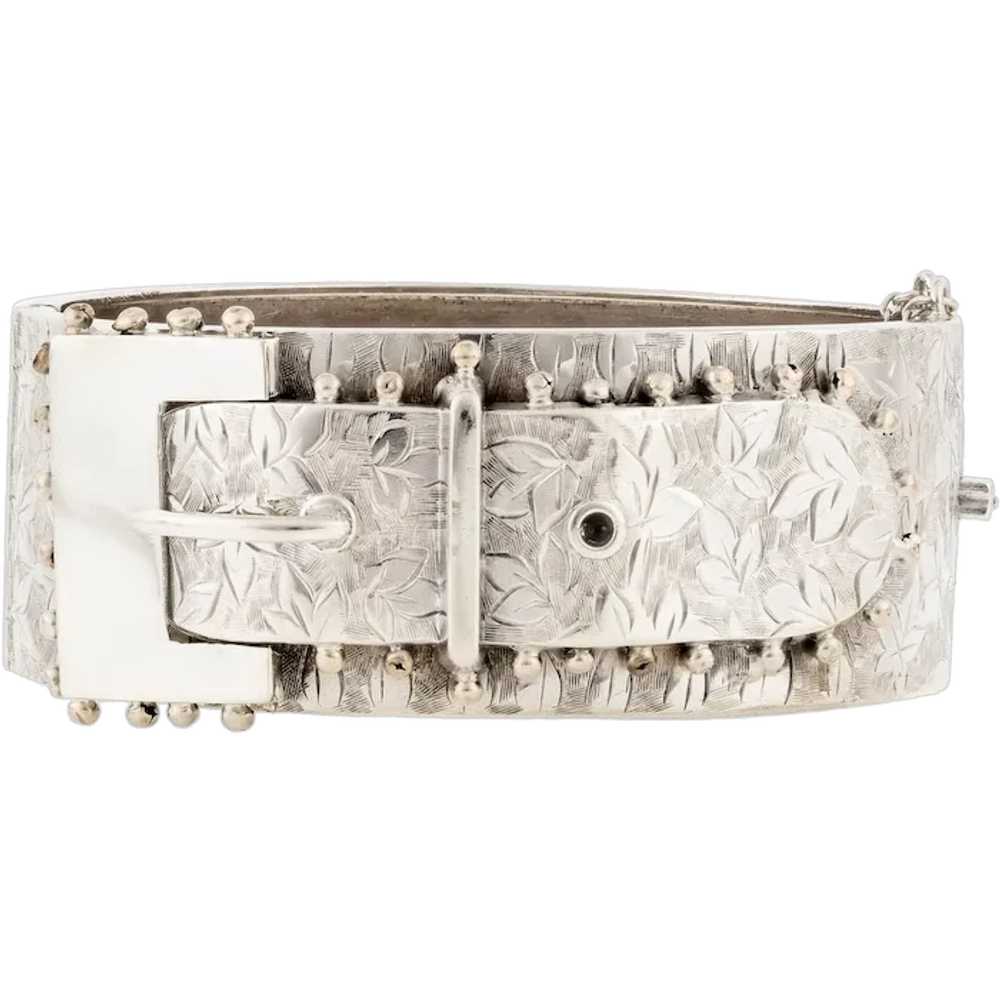 Victorian Sterling Silver Buckle Bangle Bracelet,… - image 1