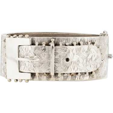 Victorian Sterling Silver Buckle Bangle Bracelet,… - image 1