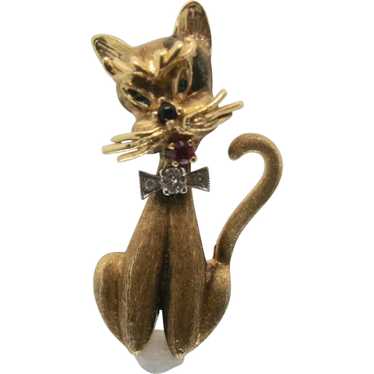Vintage 14k Gold Dan Frere Cat Pin/ Brooch