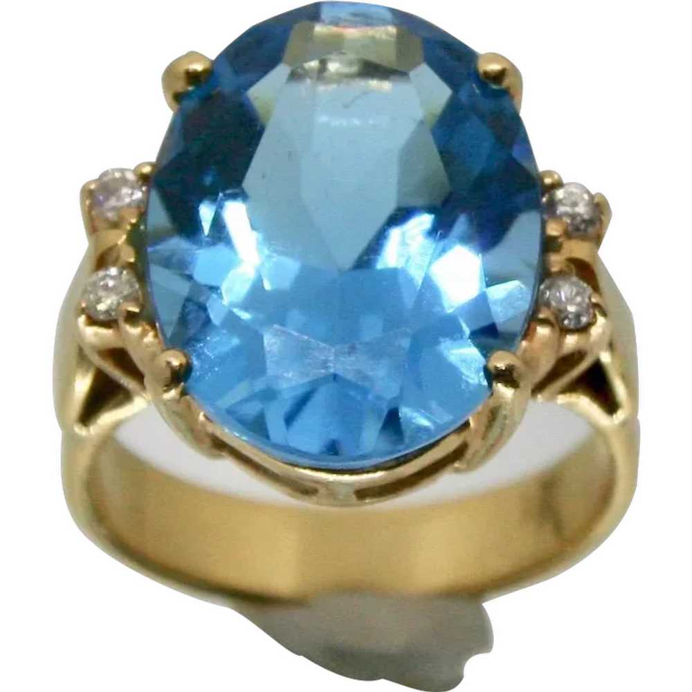 18k Gold Blue Topaz & Diamond Ring~ Size 6 - image 1
