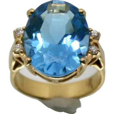 18k Gold Blue Topaz & Diamond Ring~ Size 6 - image 1