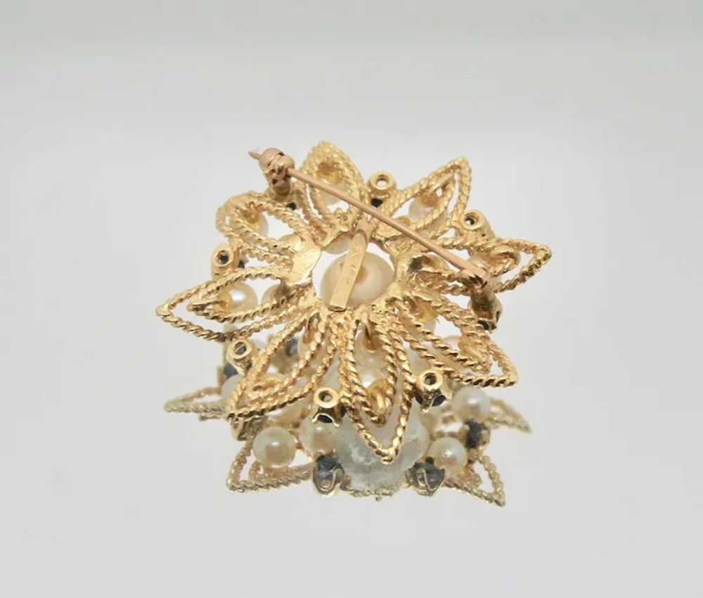 14k Gold Pearl & Sapphire Pin/Brooch - image 3