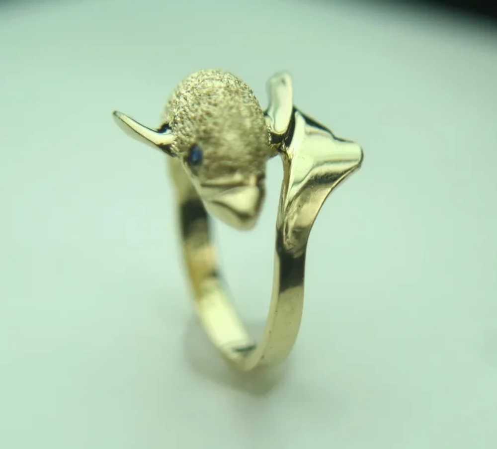 14k Yellow Gold Dolphin Wrap Around Fine Ring - image 2