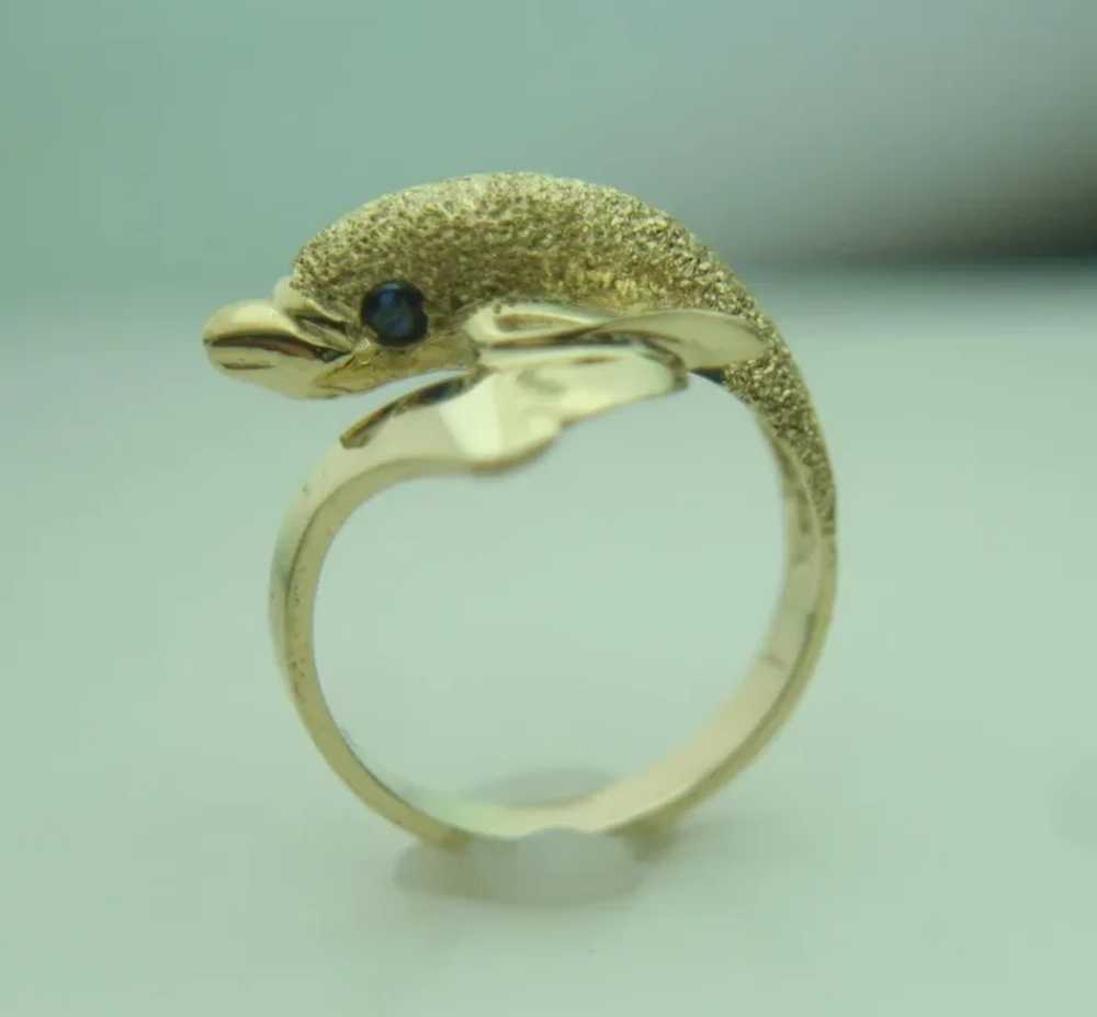 14k Yellow Gold Dolphin Wrap Around Fine Ring - image 3