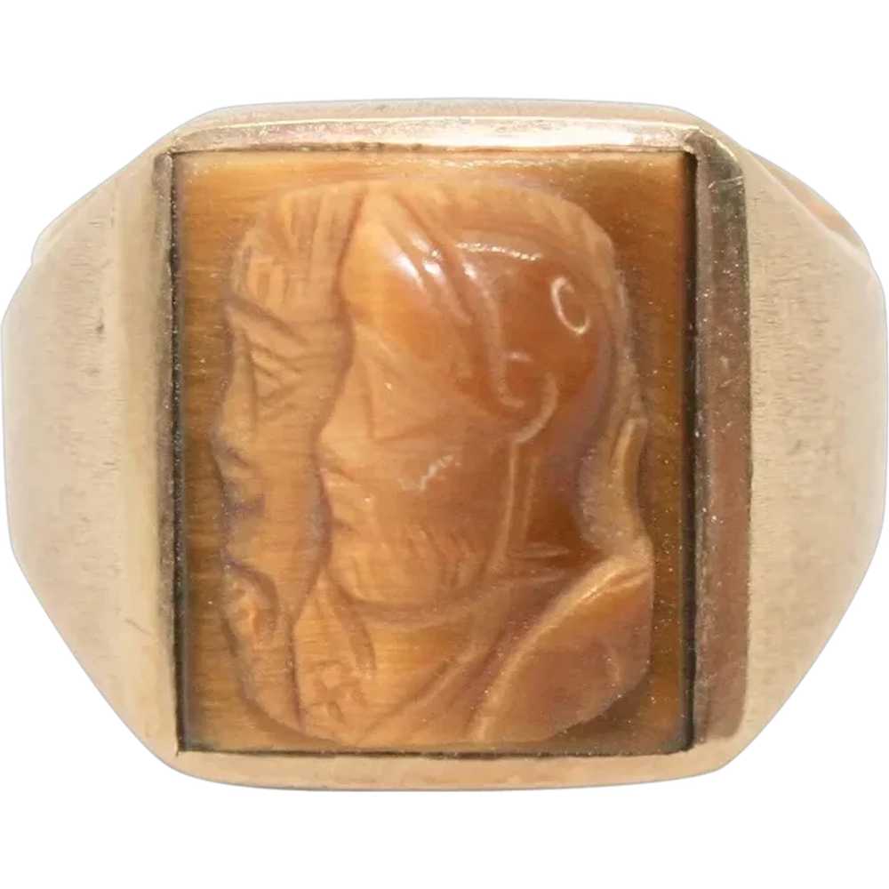Vintage 10k Carved Tiger Eye Ring~ Size 7 - image 1