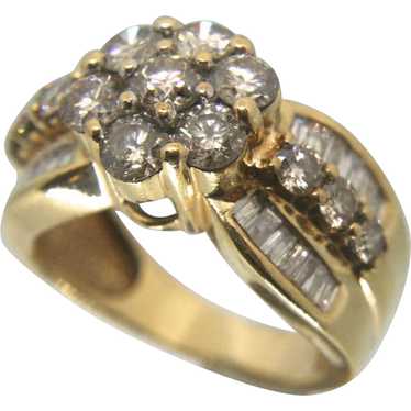 14K Solid Gold & 2.00+ TCW Diamond Cluster Ring - image 1