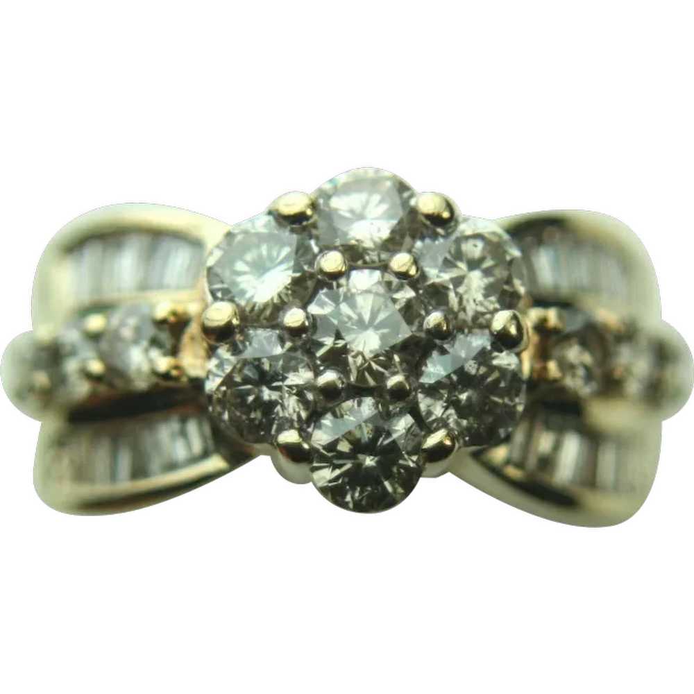14K Solid Gold & 2.00+ TCW Diamond Cluster Ring - image 2