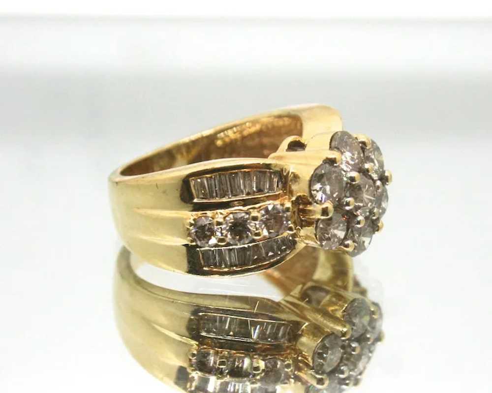 14K Solid Gold & 2.00+ TCW Diamond Cluster Ring - image 4